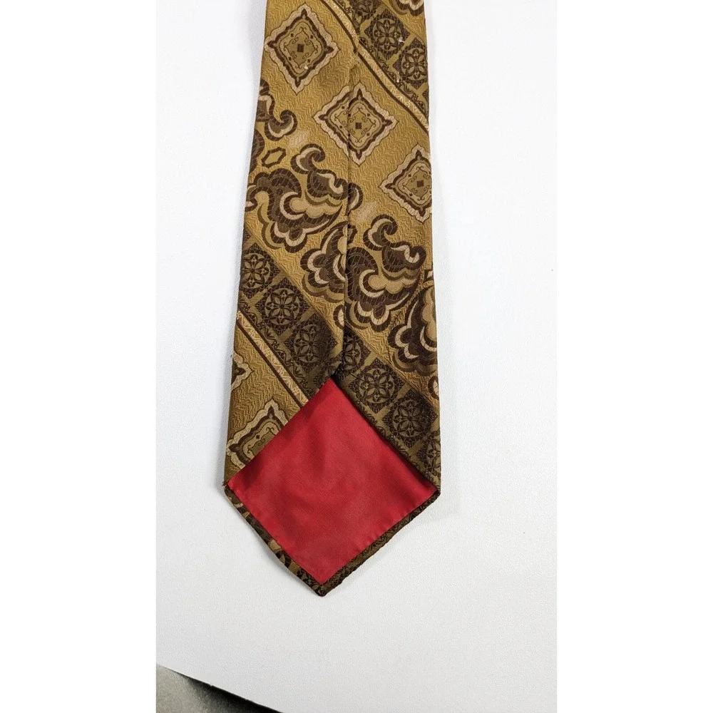 Beau Brummell Gentry Vintage Wide Tie Olive Green Brown Geometric Paisley